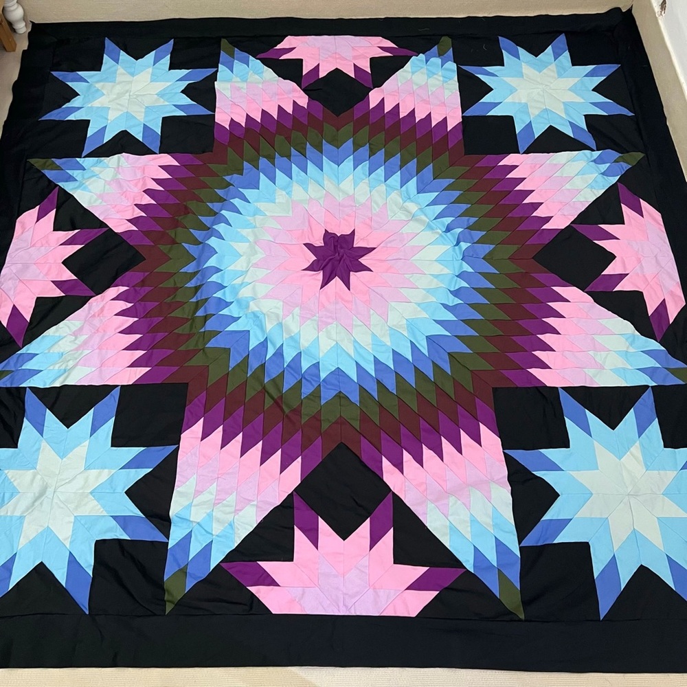 Texas Lone Star Patchwork Cotton Quilt Top/Topper Machine pieced 86x86”